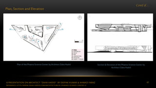 A PRESENTATION ON ARCHITECT “ZAHA HADID” BY DEEPAK KUMAR & AHMAD FARAZ 45
Cont’d…
Plan, Section and Elevation
Plan of the Phaeno Science Center by Architect Zaha Hadid Section & Elevation of the Phaeno Science Center by
Architect Zaha Hadid
REFERENCE: HTTP://WWW.ZAHA-HADID.COM/ARCHITECTURE/EL-PHAENO-SCIENCE-CENTER-3/
 