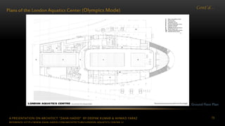 A PRESENTATION ON ARCHITECT “ZAHA HADID” BY DEEPAK KUMAR & AHMAD FARAZ 70
Cont’d…
Plans of the London Aquatics Center (Olympics Mode)
Ground Floor Plan
REFERENCE: HTTP://WWW.ZAHA-HADID.COM/ARCHITECTURE/LONDON-AQUATICS-CENTER-1/
 