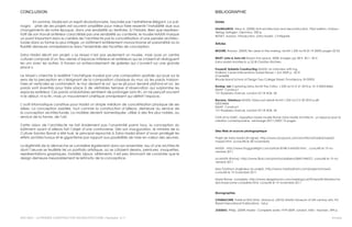 ARC-6021 - LA PENSÉE CONSTRUCTIVE EN ARCHITECTURE | Semestre A-11
En somme, Hadid est un esprit révolutionnaire, fascinée par l’esthétisme élégant. La scé-
nogra phie de ses projets est souvent amplifiée pour mieux faire ressentir l’instabilité due aux
changements de notre époque, dans une sensibilité au territoire, à l’histoire. Bien que représen-
tatif de son travail antérieur caractérisé par une sensibilité au contexte, le musée MAXXI marque
un point important dans la carrière de l’architecte par la concrétisation d’une pensée architec-
turale dans sa forme la plus intègre, un bâtiment entièrement monochrome et paramétré où la
fluidité demeure omniprésence dans l’ensemble des facettes de conception.
Zaha Hadid décrit son projet: « Le Maxxi n’est pas seulement un musée, mais aussi un centre
culturel composé d’un tissu dense d’espaces intérieurs et extérieurs qui se croisent et dialoguent
les uns avec les autres, à travers un entrecroisement de galeries qui s’ouvrent sur une grande
place ».
Le Maxxi’s cherche à redéfinir l’archétype muséal par une composition spatiale qui joue sur le
sens de la perception en s’éloignant de la composition classique du mur, où les parois horizon-
tales et verticales se confondent, le mur devient le sol qui se pli pour devenir plafond et où les
parois sont éventrés pour faire place à de véritables terrasse d’observation qui surplombe les
espaces extérieur. Ces parois ondulatoires semblent de prolonger sans fin, on ne perçoit souvent
ni le début, ni la fin, mais un mouvement cinétique omniprésent qui définit l’espace.
L’outil informatique constitue pour Hadid un simple médium de concrétisation physique de ses
idées. La conception assistée, tout comme la construction d’ailleurs, demeure au service de
la conception architecturale. La matière devient domestiquée, utilisé à des fins plus nobles, au
service de la forme, de l’art.
Cette vision de l’architecte ne fait évidement pas l’unanimité parmi tous, la conception du
bâtiment ayant d’ailleurs fait l’objet d’une controverse. Dès son inauguration, le ministre de la
Culture Sandro Bondi a été hué, le principal reproché à Zaha Hadid étant d’avoir privilégié les
effets architecturaux et le gigantisme par rapport aux possibilités de mise en valeur des œuvres.
La légitimité de la démarche se considère également dans son ensemble. Issu d’une architecte
dont l’œuvre se feuillète tel un portfolio artistique, où se côtoient dessins, peintures, maquettes,
représentations graphiques, mobilier, bijoux, vêtements, il est peu étonnant de constater que le
design demeure inexorablement le leitmotiv de la conceptrice.
Annexe
CONCLUSION BIBLIOGRAPHIE
Livres
SALINGAROS, Nikos A. (2008) Anti-architecture and deconxtruction, Third edition, Umbau-
Verlag, Solingen, Germany, 200 p.
BETSKY, Aaaron, Introduction, Zaha Hadid : L’intégrale
Artcles
MOORE, Rowan. (2009) Ten years in the making. Archit J 230 no18 (N 19 2009) pages 22-33
WILEY John & Sons Ltd Drawn into space. 2008. Images: pp 28-9, 30-1, 33-5
Zaha Hadid Architects; p 32 © Christian Richters
Possenti, Roberta Constructing MAXXI: an interview with Ing.
Emiliano Cerasi Interventions Adapt Reuse 1 Aut 2009 p. 18-31
2154-8498
Rhode Island School of Design Two College Street, Providence, RI 02903
Dunlop, Ian Capturing Zaha Archit The Critics J 232 no15 O 21 2010 p. 41-5 0003-8466
EMAP Construct
151 Rosebery Avenue, London EC1R 4GB, UK
Racana, Gianluca MAXXI: Glass roof detail Archit J 232 no12 S 30 2010 p.68
0003-8466
EMAP Construct
151 Rosebery Avenue, London EC1R 4GB, UK
CIVA et la DARC, Exposition Maxxi musée Rome Zaha Hadid Architects : un espace pour la
création contemporaine, vernissage 29/11/2007,15 pages.
Sites Web et sources photographique
Projet de Zaha Hadid [En ligne], http://www.arcspace.com/architects/hadid/maxxi2/
maxxi2.html (consulté le 28 novembre)
MAXXI , http://www.froggydelight.com/article-8748-3-MAXXI.html, , consulté le 19 no-
vembre 2011
Le MAXXI (Rome), http://www.flickr.com/photos/dalbera/5845194637/, consulté le 19 no-
vembre 2011
Max Fordham (ingénieur du projet), http://www.maxfordham.com/projects/maxxi/,
consulté le 19 novembre 2011
Maxxi Rome- complete, http://www.designboom.com/weblog/cat/9/view/8164/zaha-ha-
did-maxxi-rome-complete.html, consulté le 19 novembre 2011
Monographies
CHUMACHER, Patrik et RACANA, Gianluca. (2010) MAXXI :Museum of XXI century arts, NY,
Rizzoli International Publications, 164 p
JODIDIO, Philip. (2009) Hadid : Complete works 1979-2009, London, Köln : Taschen, 599 p.
 