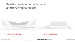 Elevation and section of aquatics
centre (Olympics mode)
NORTH ELEVATION WEST ELEVATION
 