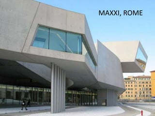 MAXII, ROME
• It acts as a tie between the geometrical elements already
present
• It is built on the site of old army barr...
