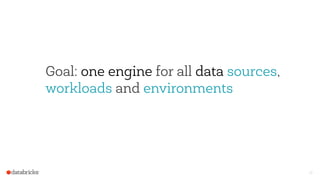 15
Goal: one engine for all data sources,
workloads and environments
 