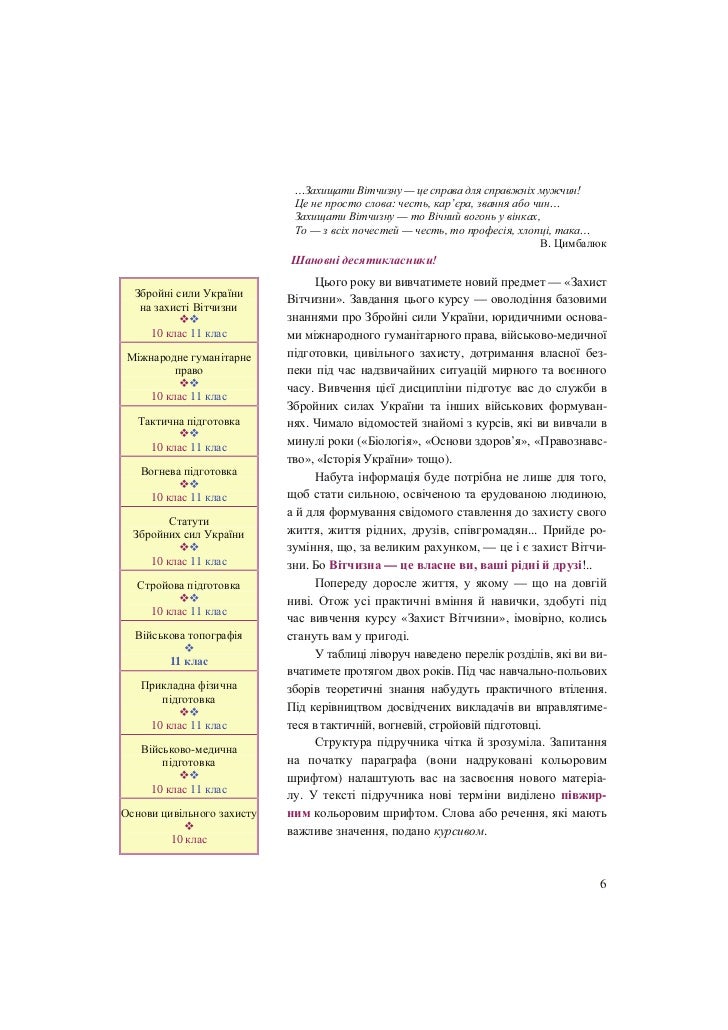 Захист Вітчизни 10 Клас Підручник