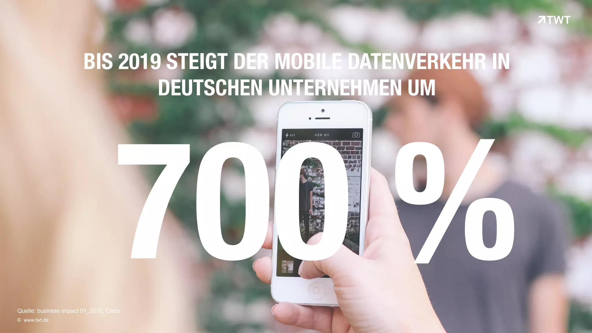 © www.twt.de
Quelle: business impact 01_2015, Cisco
BIS 2019 STEIGT DER MOBILE DATENVERKEHR IN
DEUTSCHEN UNTERNEHMEN UM
700 %