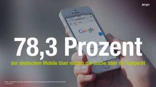 © www.twt.de
78,3 Prozent
Quelle: mobilbranche.de, Studie “mobile facts 2014 III” der Arbeitsgemeinschaft Online-Forschung (AGOF)
der deutschen Mobile User nutzen die Suche über ihr Endgerät
 