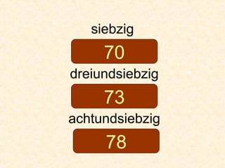 siebzig
dreiundsiebzig
achtundsiebzig
70
73
78
 