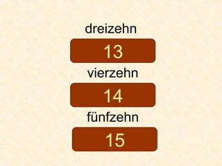 dreizehn
vierzehn
fünfzehn
13
14
15
 