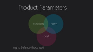 Cost
FormFunction
Try to balance these out!
Product Parameters
 