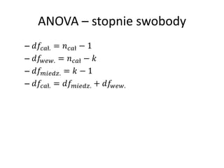 ANOVA C stopnie swobody
C ?. = ? ? 1
C . = ? ? 
C . =  ? 1
C ?. = . + .
 