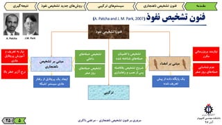 ‫آذر‬9725
‫فنون‬‫تشخیص‬‫نفوذ‬(A. Patcha and J. M. Park, 2007)
‫ناهنجاری‬ ‫تشخیص‬ ‫فنون‬ ‫بر‬ ‫مروری‬-‫ذاکری‬ ‫مرتضی‬5
‫مقـدمه‬‫فنون‌تشخیص‌ناهنجاری‬‫‌های‌ترکیبی‬‫م‬‫سیست‬‫‌گیری‬‫ه‬‫نتیج‬ ‫‌های‌جدید‌تشخیص‌نف‬‫ش‬‫رو‬‫وذ‬
‫فنون‌تشخیص‌نفوذ‬
‫مبتنی‌بر‌امضاء‬
‌‫مبتنی‌بر‌تشخیص‬
‫ناهنجاری‬
‌‫یک‌پایگاه‌داده‌از‌پیش‬
‫تعریف‌شده‬
‌‫تشخیص‌با‌اطمینان‬
‫‌های‬‫ه‬‫حمل‬‫شناخته‌شده‬
‫شروع‌تشخیص‌بالف‬‌‫اصله‬
‌‫پس‌از‌نصب‌و‬‫‌اندازی‬‫ه‬‫را‬
‫نیازمند‌بروزرسا‬‌‫نی‬
‫مکرر‬
‌‫عدم‌شناسایی‬
‫‌های‬‫ه‬‫حمل‬‫روز‌صفر‬
‫ایجاد‌یک‌پروفایل‌از‌رف‬‌‫تار‬
‌‫عادی‌سیستم‬/‫شبکه‬
‌‫تشخیص‬‫‌های‬‫ه‬‫حمل‬
‫داخلی‬
‌‫تشخیص‬‫‌های‬‫ه‬‫حمل‬
‫روز‌صفر‬
‫نیاز‌به‌تعریف‌و‬
‌‫آموزش‌پروفایل‬
‫عادی‬
‫نرخ‌آژیر‌خطر‌باال‬
‫ترکیبی‬
J.M. ParkA. Patcha
 