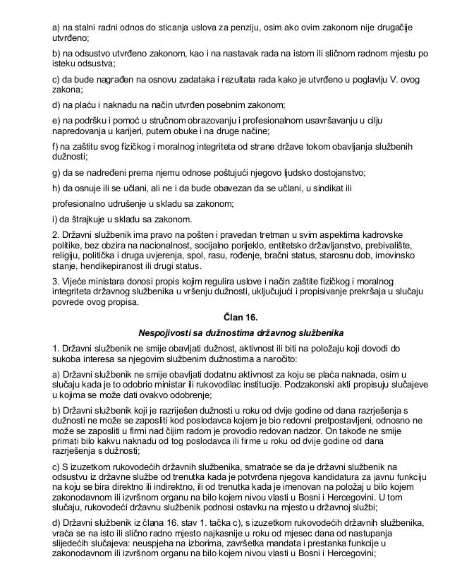 Kodeks dravnih slubenika u institucijama Bosne i Hercegovine