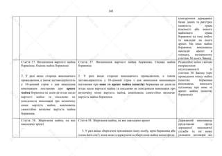 142
електронних державних
базах даних та реєстрах
наявність права
власності або іншого
майнового права
боржника на таке майно
та накладає на нього
арешт. На інше майно
боржника виконавець
накладає арешт в
порядку, визначеному
статтею 56 цього Закону.
Стаття 57. Визначення вартості майна
боржника. Оцінка майна боржника
…
2. У разі якщо сторони виконавчого
провадження, а також заставодержатель
у 10-денний строк з дня винесення
виконавцем постанови про арешт
майна боржника не досягли згоди щодо
вартості майна та письмово не
повідомили виконавця про визначену
ними вартість майна, виконавець
самостійно визначає вартість майна
боржника.
Стаття 57. Визначення вартості майна боржника. Оцінка майна
боржника
…
2. У разі якщо сторони виконавчого провадження, а також
заставодержатель у 10-денний строк з дня винесення виконавцем
постанови про опис та арешт майна (коштів) боржника не досягли
згоди щодо вартості майна та письмово не повідомили виконавця про
визначену ними вартість майна, виконавець самостійно визначає
вартість майна боржника.
Редакційні зміни з метою
виправлення
неузгодженості із
статтею 56 Закону (про
проведення опису майна
(коштів) боржника
виконавець виносить
постанову про опис та
арешт майна (коштів)
боржника).
Стаття 58. Зберігання майна, на яке
накладено арешт
…
Стаття 58. Зберігання майна, на яке накладено арешт
3. У разі якщо зберігачем призначено іншу особу, крім боржника або
члена його сім’ї, вона може одержувати за зберігання майна винагороду,
Державний виконавець
представляє орган
державної виконавчої
служби та не може
укладати договори від
S
U
D
.ua
S
U
D
.ua
S
U
D
.ua
S
U
D
.ua
S
U
D
.ua
S
U
D
.ua
S
U
D
.ua
S
U
D
.ua
S
U
D
.ua
S
U
D
.ua
S
U
D
.ua
S
U
D
.ua
S
U
D
.ua
S
U
D
.ua
S
U
D
.ua
S
U
D
.ua
S
U
D
.ua
S
U
D
.ua
S
U
D
.ua
S
U
D
.ua
S
U
D
.ua
S
U
D
.ua
S
U
D
.ua
S
U
D
.ua
 
