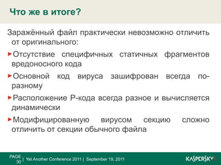 Модификация функций оригинального файла вирусомPAGE 26|  Yet Another Conference 2011 |  September 19, 2011Модификация отдельных функций