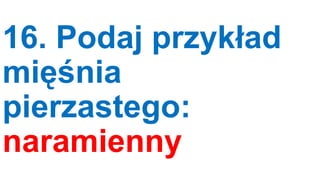 16. Podaj przykład
mięśnia
pierzastego:
naramienny

 