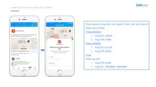 CHĂM SÓC SỨC KHỎE & CHĂM SÓC CÁ NHÂN
Preformance trung bình của ngành Chăm sóc sức khỏe &
Chăm sóc cá nhân:
Tháng 09/2020
• Avg.CPC: 4,583đ
• Avg.CTR: 0.50%
Tháng 10/2020
• Avg.CPC: 6,121đ
• Avg.CTR: 0.52%
Ví dụ:
Thẩm mỹ DrD
• Avg.CTR: 0.53%
• Avg.CPL : 330,000đ – 500,000đ
 