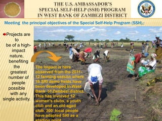 THE U.S. AMBASSADOR’S
                     SPECIAL SELF-HELP (SSH) PROGRAM
                    IN WEST BANK OF ZAMBEZI DIS...
