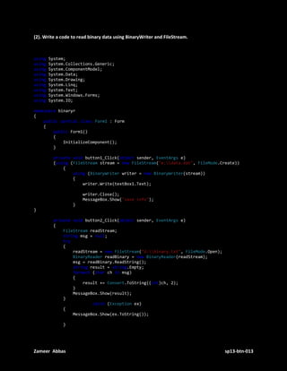 read and write program on c# | PDF