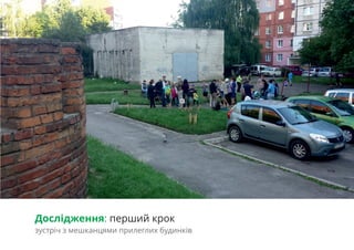 Дослідження: перший крок
зустріч з мешканцями прилеглих будинків
 