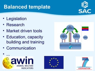 Balanced template

• Legislation
• Research
• Market driven tools
• Education, capacity
  building and training
• Communication
• ...
 