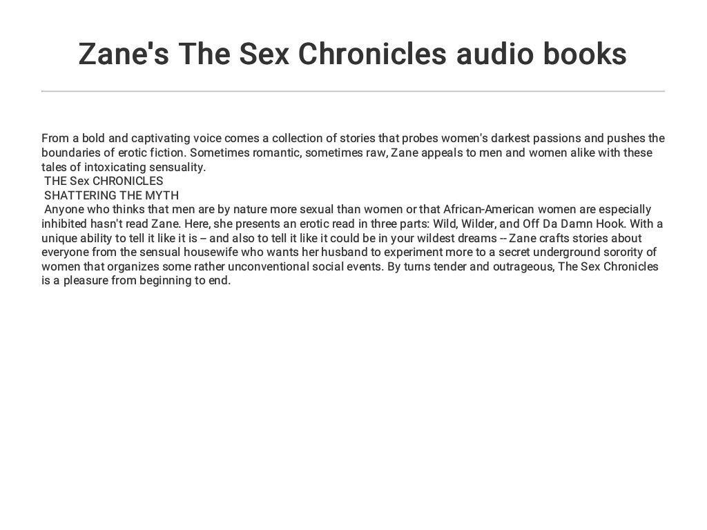 Zanes The Sex Chronicles Audio Books 