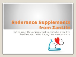 Endurance Supplements
from ZanLife
Get to know the company that wants to help you live
healthier and better through wellness products
 