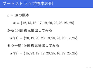 ˱ 
n = 10 ˱
x = {12, 15, 16, 17, 19, 20, 22, 23, 25, 28}
10  Ԫ
x?
(1) = {20, 19, 20, 23, 19, 28, 23, 28, 17, 25}
һ 10  Ԫ
x?
(2) = {15, 23, 12, 17, 23, 25, 16, 22, 25, 25}
14 / 31
 