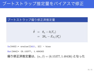 ƶ 
ƫ gƶ
? = n ? b(Fn)
= 2n ? EFn (?
n)
In [443]:= nvalue [[All , 2]] - bias
Out [444]= {6.15377 , 1.48436}
ƫ gƶ (, ) = (6.15377, 1.48436)
28 / 31
 