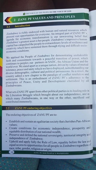 ZANU PF 2018 Elections Manifesto 