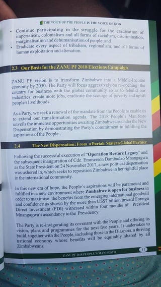 ZANU PF 2018 Elections Manifesto 