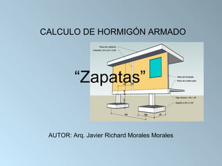 “Zapatas”
CALCULO DE HORMIGÓN ARMADO
AUTOR: Arq. Javier Richard Morales Morales
 