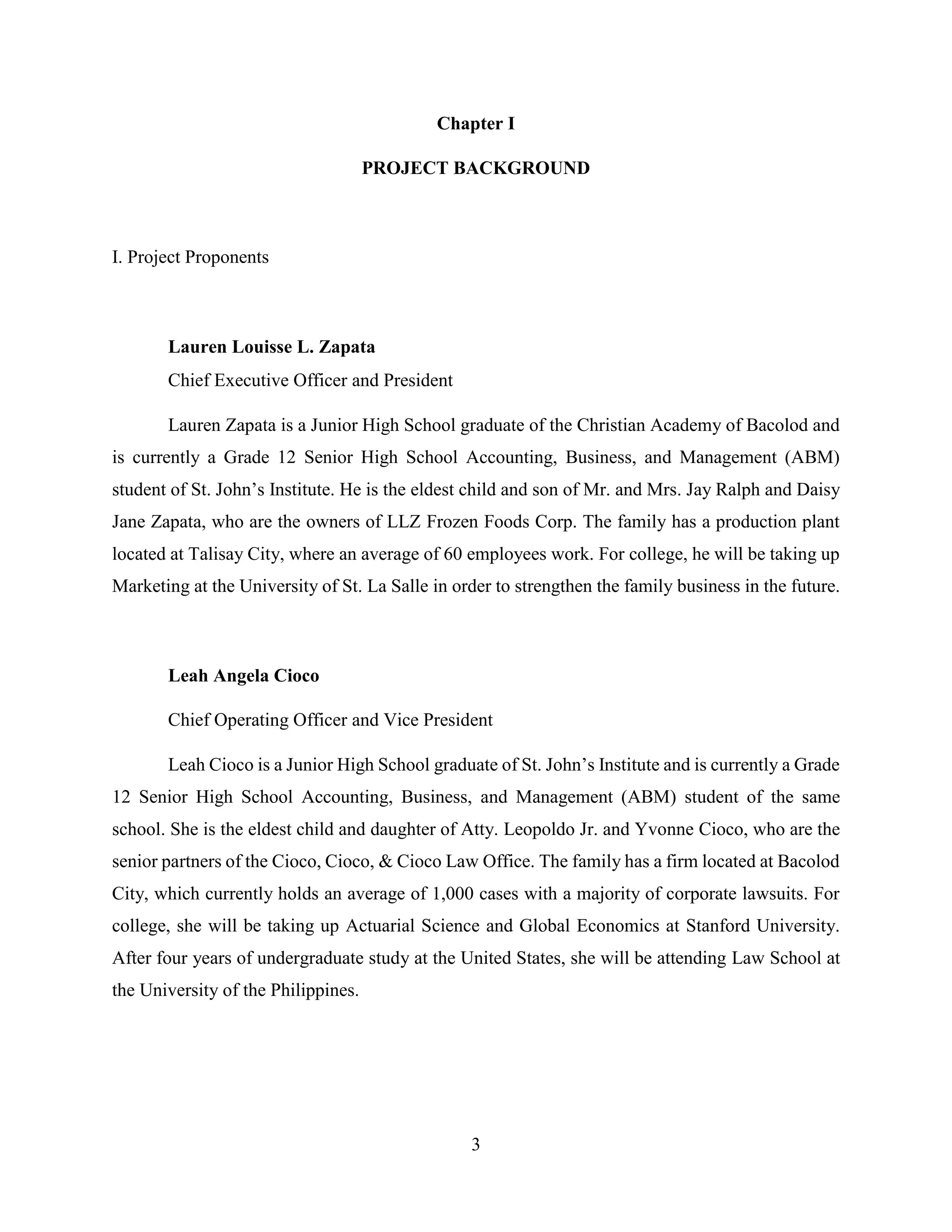 Proponents Chapter Business Plan Sample for Senior High School ABM Students | PDF
