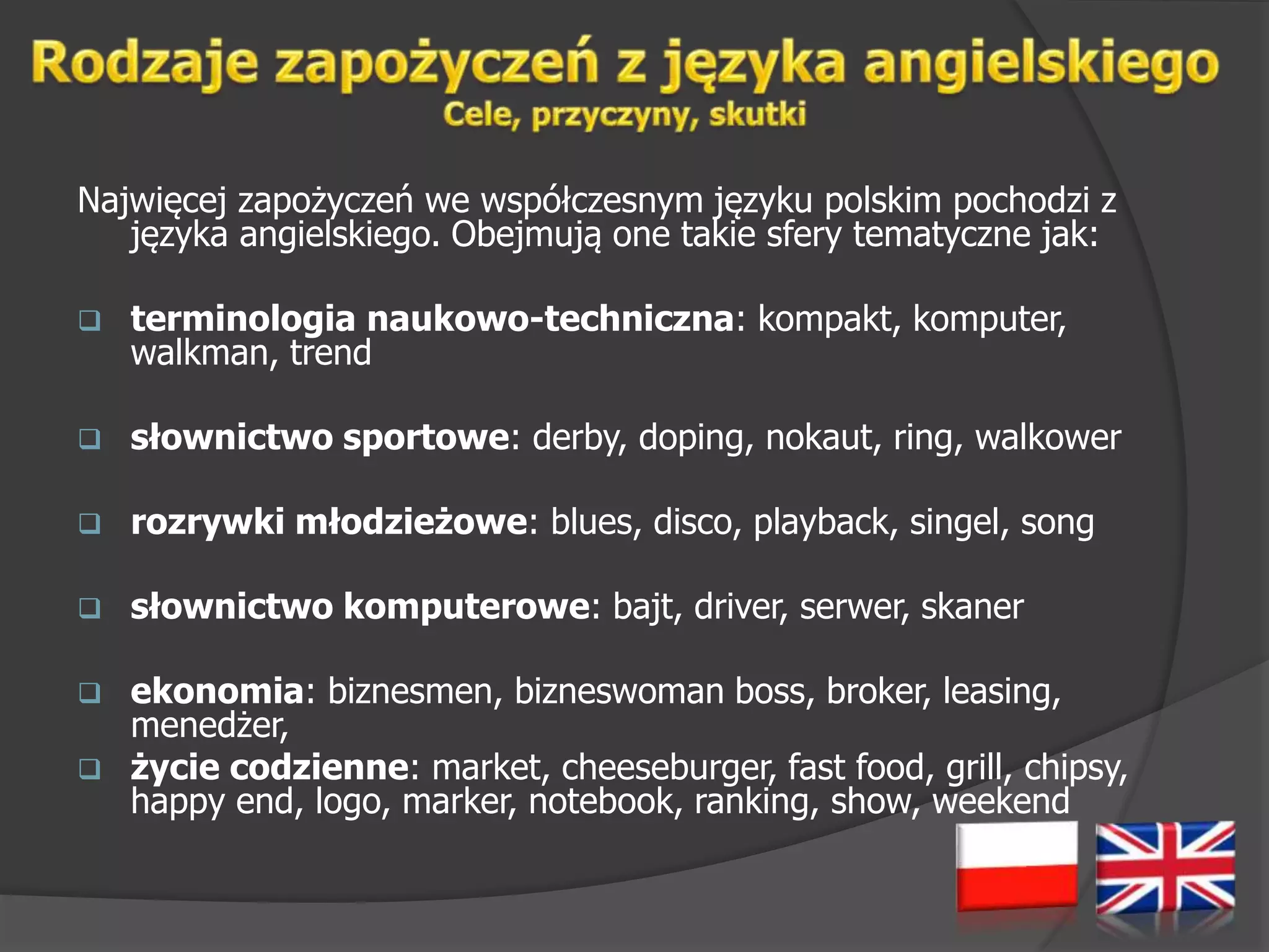 Zapozyczenia z jezyka angielskiego | PPT