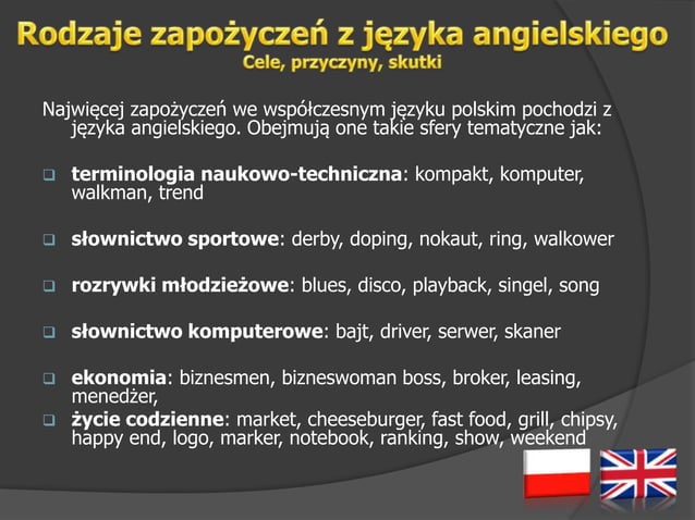 Zapozyczenia z jezyka angielskiego | PPT
