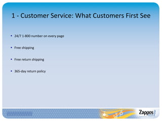 1 - Customer Service: What Customers First See <ul><ul><li>24/7 1-800 number on every page </li></ul></ul><ul><ul><li>Free...