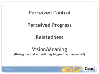 Perceived Control Perceived Progress Relatedness Vision/Meaning (Being part of something bigger than yourself) 