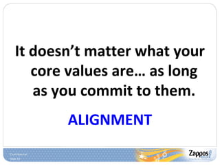 Slide 13
It doesn’t matter what your
core values are… as long
as you commit to them.
ALIGNMENT
 