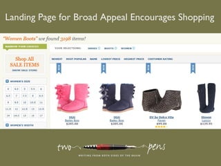Landing Page for Broad Appeal Encourages Shopping
 