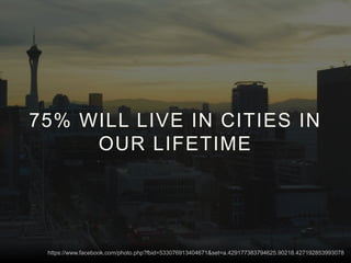 75% WILL LIVE IN CITIES IN
OUR LIFETIME
https://www.facebook.com/photo.php?fbid=533076913404671&set=a.429177383794625.90218.427192853993078
 