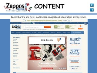 CONTENT
Content of the site (text, multimedia, images) and information architechture




                              Link density
 