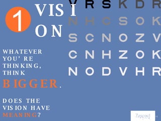 VISION 1 WHATEVER YOU’RE  THINKING, THINK  BIGGER . DOES THE VISION HAVE   MEANING ? CHASE THE   VISION , NOT THE MONEY… 
