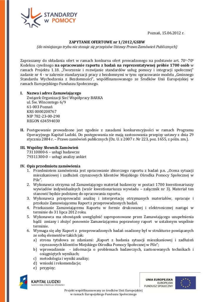 Zapytanie Ofertowe Na Opracowanie Raportu