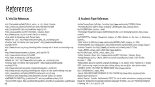 A. Web Site References B. Academic Paper References
References
•http://rationalwiki.org/wiki/Political_parties_of_the_United_Kingdom
•https://next.ft.com/content/e7b2d4d4-daea-11e5-98fd-06d75973fe09
•http://zarafashion2013.wix.com/zara#!swot-analysis/c1e7t
•https://www.academia.edu/4471346/Inditex_Valuation_Report
•http://www.qessays.com/zaras-porters-five-forces-analysis/
•Zara. Inditex: An Introductory Guide. Morgan Stanley
•Who We Are - Zara.” http://www.inditex.com/en/who_we_are/concepts/zara
•Zara Case Study: Fast Fashion from Savvy Systems” < http://www.flatworldknowledge.
com/node/19554>
•http://www.ukessays.com/essays/marketing/inditex-company-and-its-brand-zara-marketing-essay.
php
•http://www.londonfashionweek.co.uk/news_detail.aspx?ID=750
•https://www.statista.com/search/?q=ZARA
•Zara. Inditex: An Introductory Guide. Morgan Stanley
•Who We Are - Zara.” http://www.inditex.com/en/who_we_are/concepts/zara
•Zara Case Study: Fast Fashion from Savvy Systems” < http://www.flatworldknowledge.
com/node/19554>
•http://www.indexmundi.com/united_kingdom/demographics_profile.html
•http://www.ukessays.com/essays/marketing/swot-analysis-for-zara-brand-marketing-essay.php
•https://www.behance.net/gallery/5983053/zara-harvards-case-of-study
•Zara Fashion SWOT Analysishttp://www.wikiwealth.com/swot-analysis:zara-fashion
•SWOT ANALYSIS TABLET http://zarafashion2013.wix.com/zara#!swot-analysis/c1e7t
•Zara.com SWOT Analysis, https://wrightunt.files.wordpress.com/2011/12/swotanalysis-wrighttonaya1.
pdf
•Inditex Strategy Report, by Bridges Consulting, https://www.academia.edu/17234561/Inditex
•The Inditex Business model: A Unique strategy by: Cathal Reynolds, https://www.academia.
edu/6142044/Inditex_business_model
•The Strategic Management Analysis of ZARA (Relative to the Case in Developing Countries), https://www.
academia.
edu/5492552/The_Strategic_Management_Analysis_of_ZARA_Relative_to_the_Case_in_Developing_
Countries_
•SWOT Analysis of ZARA,https://www.academia.edu/16420865/SWOT_Analysis_of_ZARA
•The Berkeley MBA-Zara strategy analysis, http://theberkeleymba.org/2012/08/01/zara-strategy-analysis/
•Columbia Caseworks-Zara, https://www8.gsb.columbia.edu/caseworks/node/317/Zara
•Grupo_INDITEX_annual_report_2012, https://www.academia.
edu/5675345/Grupo_INDITEX_annual_report_2012
•Inditex_Valuation_Report, https://www.academia.edu/4471346/Inditex_Valuation_Report
•Pankaj Ghemawat, José Lui S Nueno, ZARA: Fast Fashion, Harvard Business School: 9-703-497,REV :
December 21 , 2006
•NebahatTokatli, Journal of Economic Geography 8 (2008) pp. 21–38, Advance Access Published on 23 October
2007, Global sourcing: insights from the global clothing industry-the case of Zara, a fast fashion retailer,
•BUSINESS REPORT- CASE STUDY THE INDITEX GROUP, https://www.academia.
edu/7136360/Business_report_FINAL
•Journal: ZARA-INDITEX AND THE GROWTH OF FAST FASHION, http://www.ebhsoc.org/journal/index.
php/journal/article/view/216
•Andrés Mazaira, E. González, Ruth Avendaño, (2003) "The role of market orientation on company performance
through the development of sustainable competitive advantage: the Inditex‐Zara case", Marketing Intelligence
& Planning, Vol. 21 Iss: 4, pp.220 – 229
 