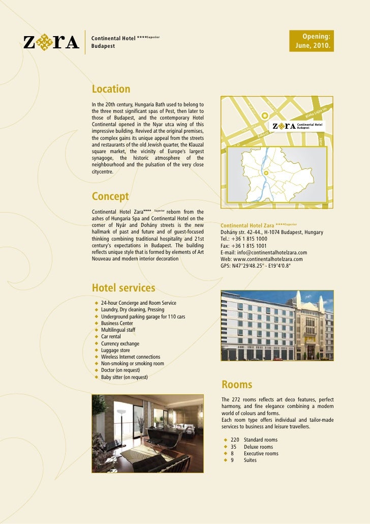 fact sheet boutique hotel Continetnal sheet Fact Hotel Zara