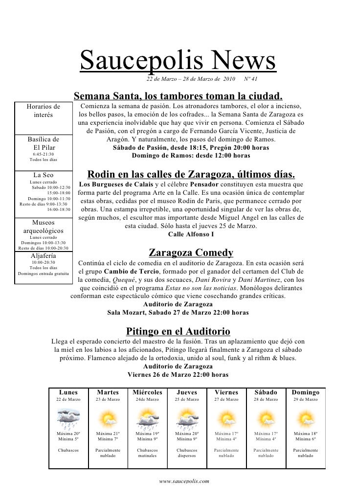 Saucepolis News        22 de Marzo – 28 de Marzo de 2010            Nº 41


                             Semana Santa, los...