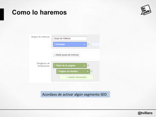 Como lo haremos

Acordaos de activar algún segmento SEO

@tvillaro

 