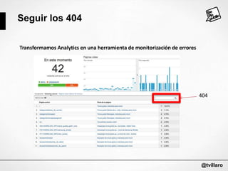 Seguir los 404
Transformamos Analytics en una herramienta de monitorización de errores

404

@tvillaro

 