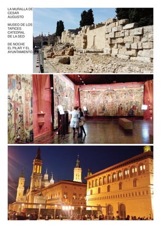 LA MURALLA DE
CESAR
AUGUSTO
MUSEO DE LOS
TAPICES
CATEDRAL
DE LA SEO
DE NOCHE
EL PILAR Y EL
AYUNTAMIENTO
 