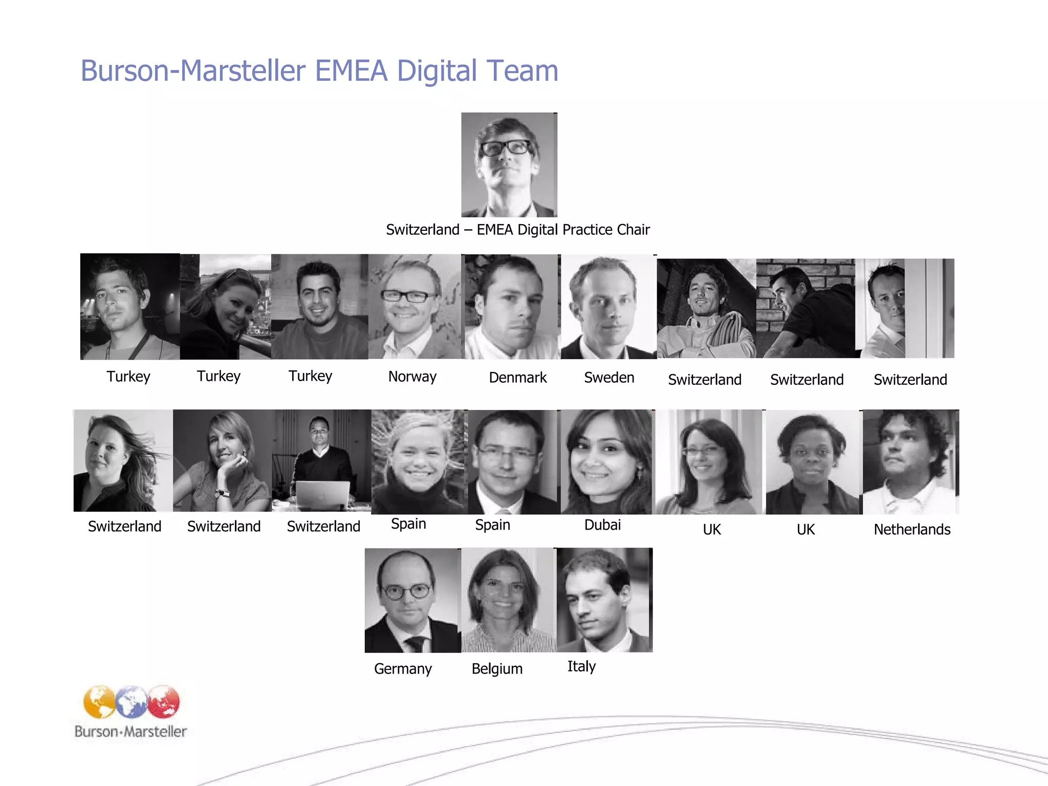 Burson-Marsteller EMEA Digital Team Switzerland – EMEA Digital Practice Chair Switzerland Switzerland Switzerland Switzerland Switzerland Switzerland Denmark Dubai Germany Belgium Italy Netherlands UK UK Norway Sweden Spain Spain Turkey Turkey Turkey 