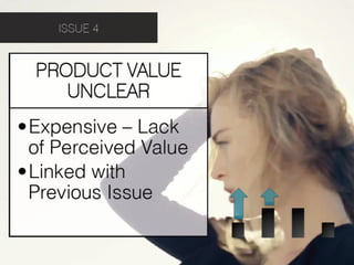 ISSUE 4


  PRODUCT VALUE
     UNCLEAR
• Expensive – Lack
  of Perceived Value!
• Linked with
  Previous Issue
 