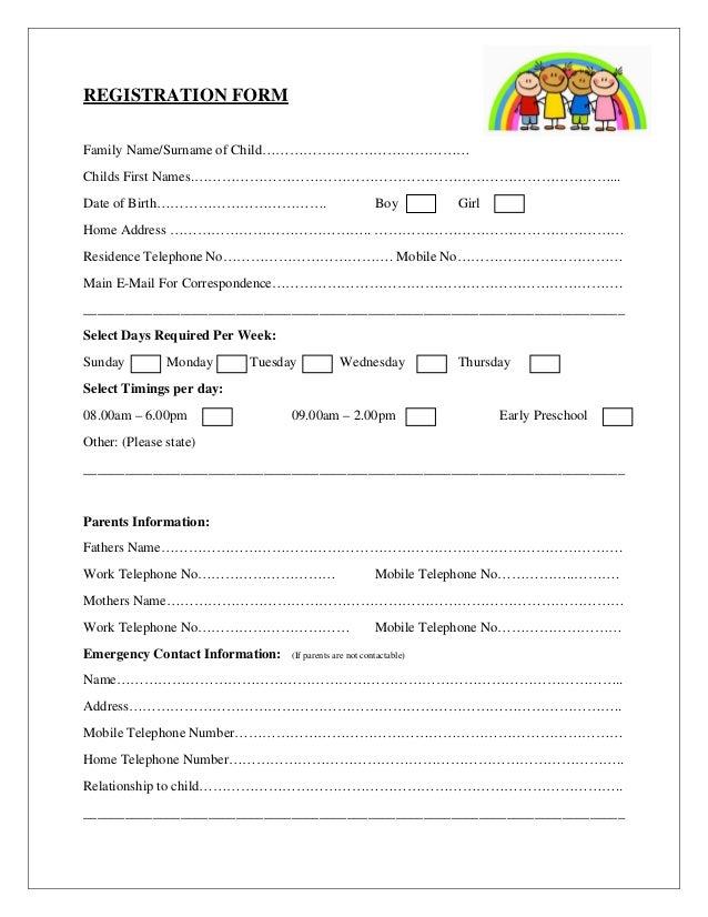 zaras childminding service handbook 2015 2016 daycare registration form
